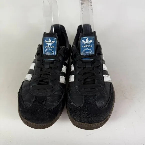 Adidas Samba OG Sneakers Kids 2 Black Leather Lace Up Low Top Running Shoes