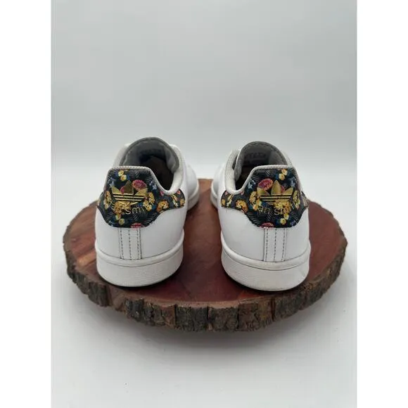 Adidas Stan Smith Sneakers White Floral Print EUC EF1481 Comfort Travel Size 7.5