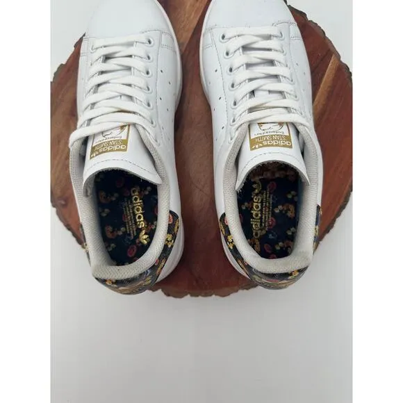 Adidas Stan Smith Sneakers White Floral Print EUC EF1481 Comfort Travel Size 7.5