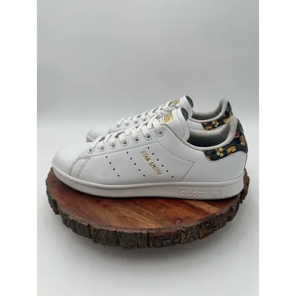 Adidas Stan Smith Sneakers White Floral Print EUC EF1481 Comfort Travel Size 7.5