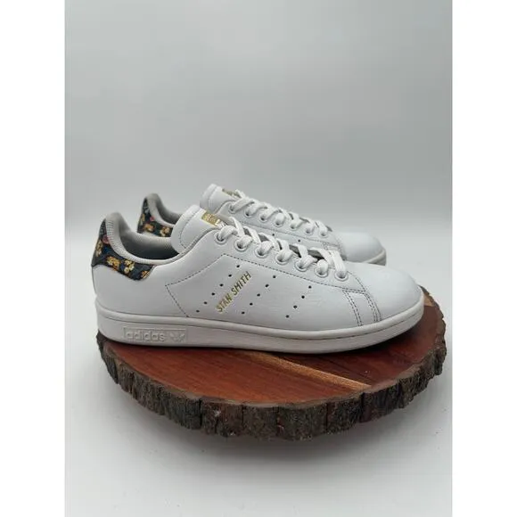 Adidas Stan Smith Sneakers White Floral Print EUC EF1481 Comfort Travel Size 7.5