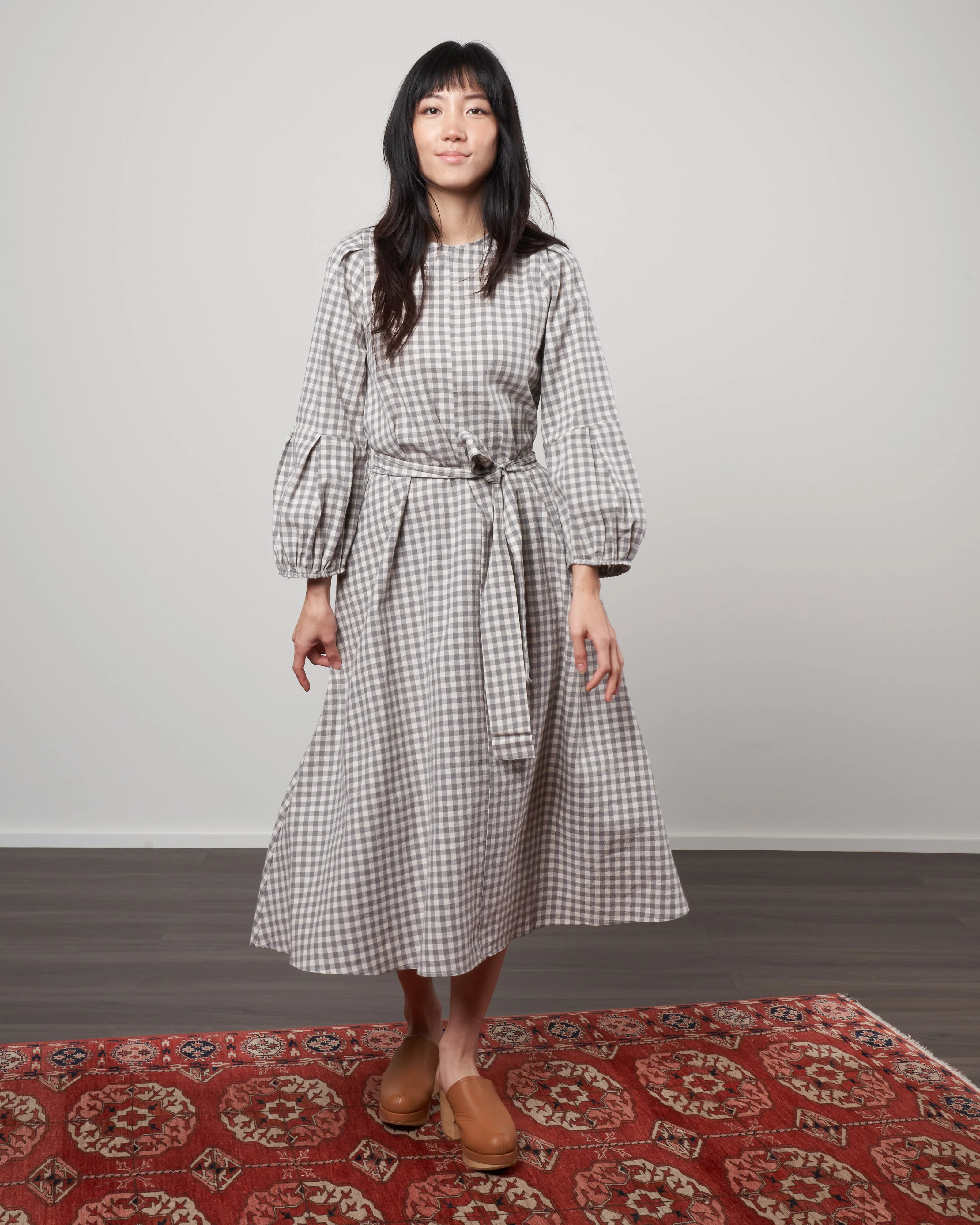 anza dress - cumin check