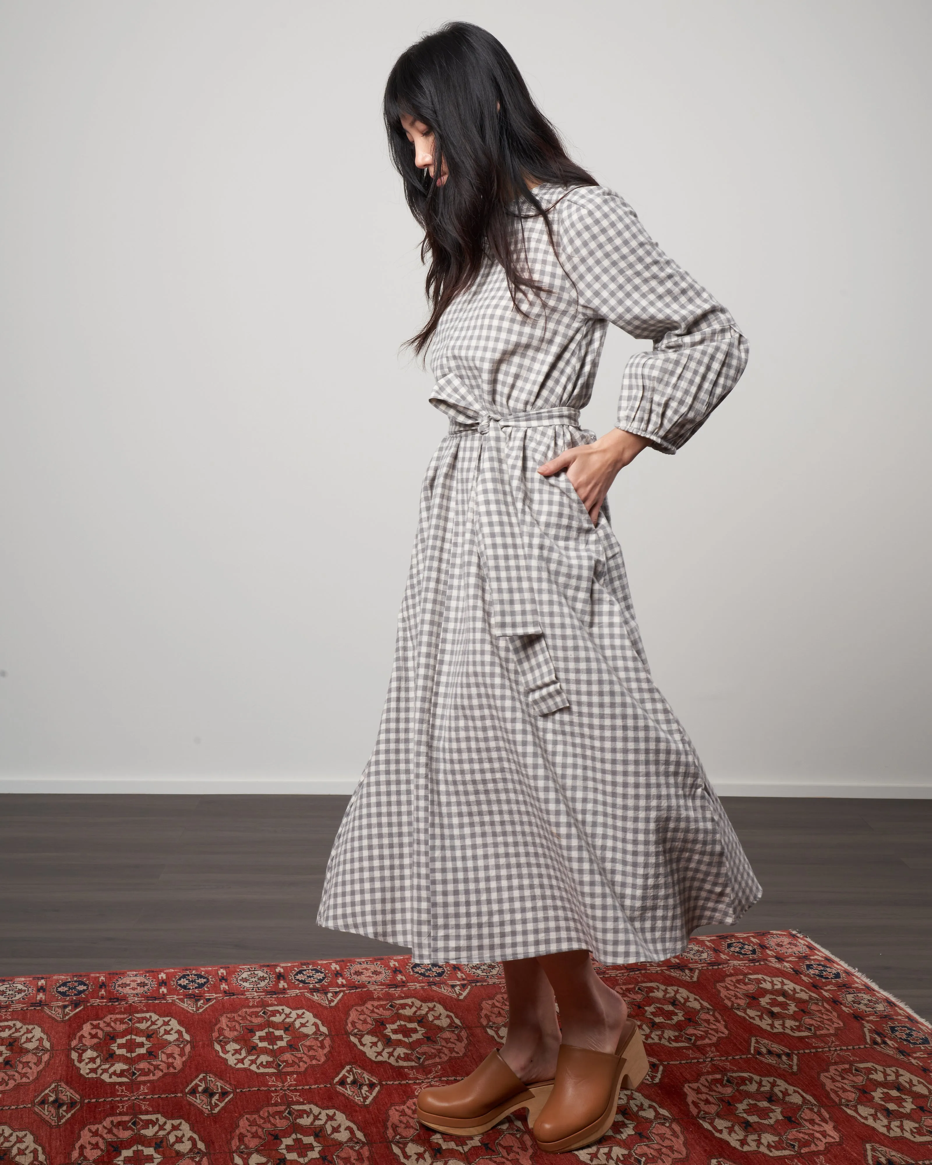 anza dress - cumin check