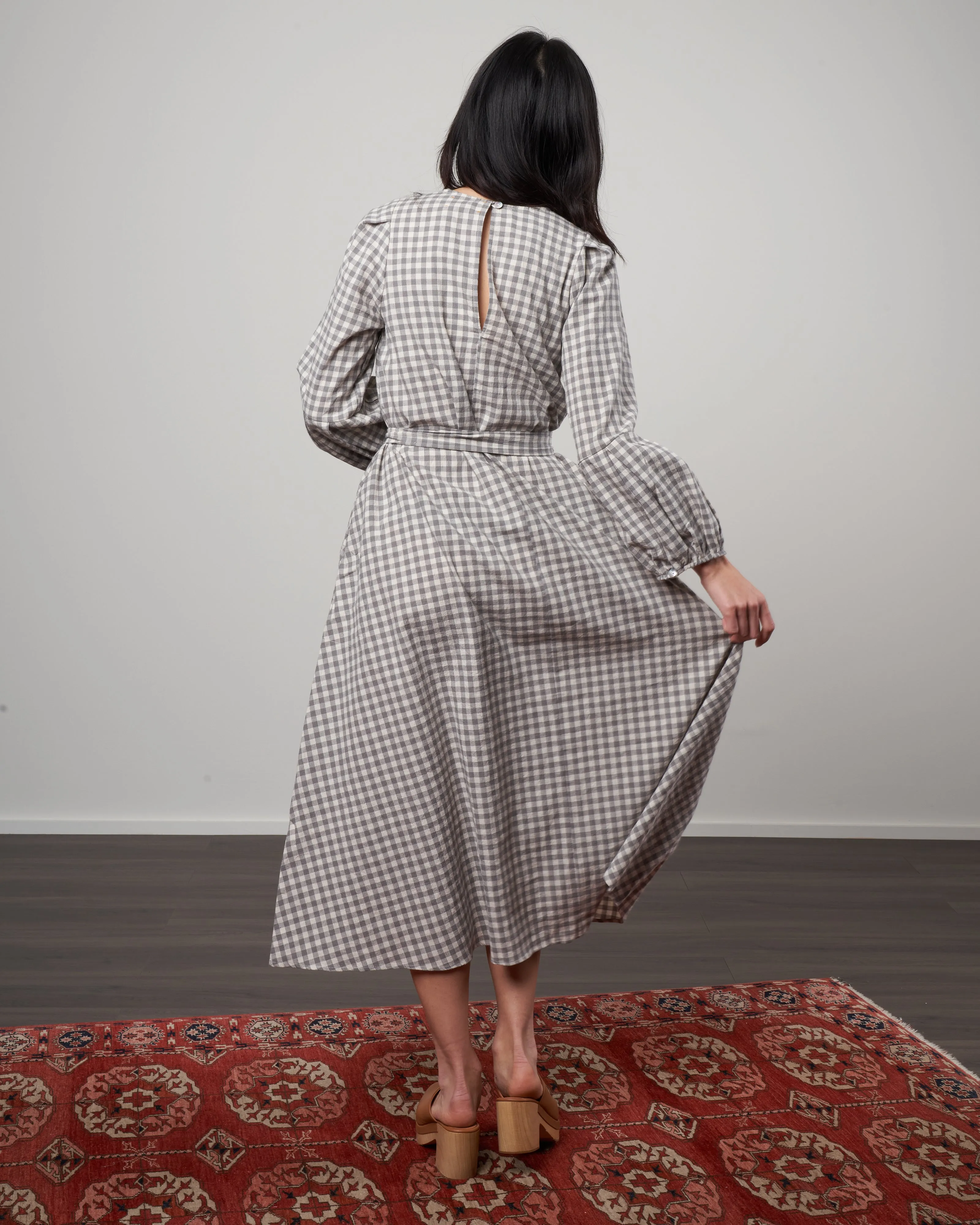 anza dress - cumin check