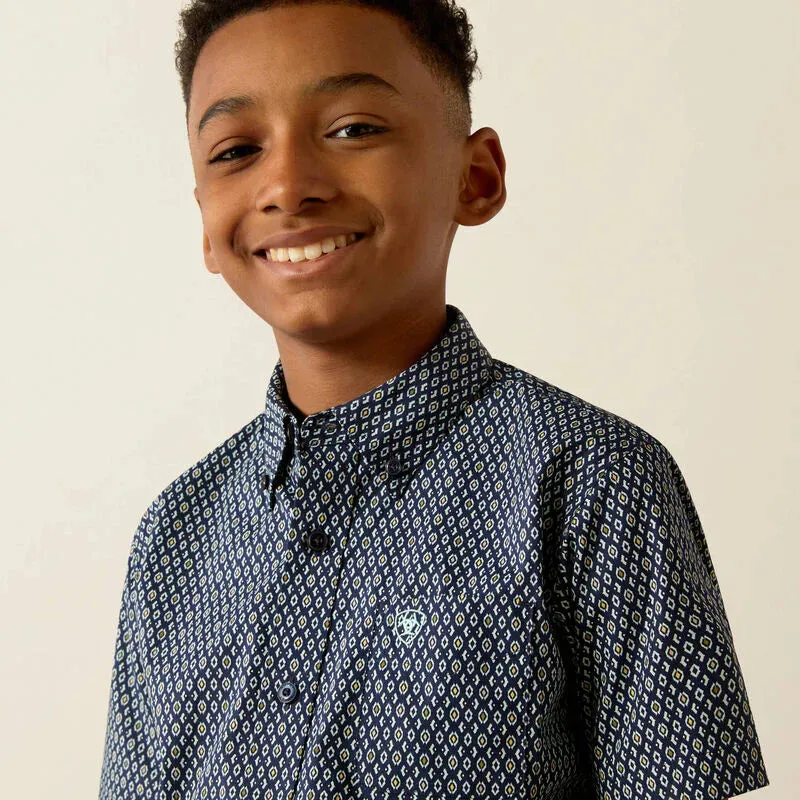Ariat Boys Clark Classic Fit Short Sleeve Shirt Navy 10054780