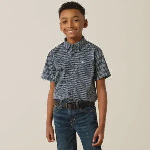 Ariat Boys Clark Classic Fit Short Sleeve Shirt Navy 10054780