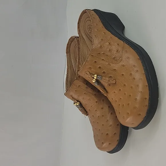 Ariat Ostrich Print Tan Leather Women's Clogs