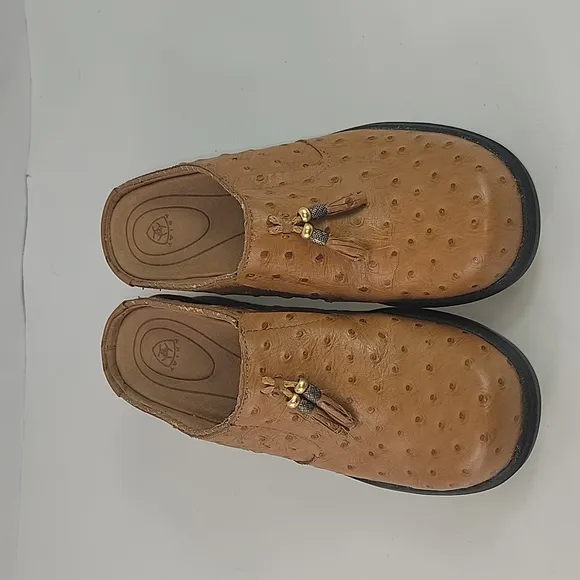Ariat Ostrich Print Tan Leather Women's Clogs