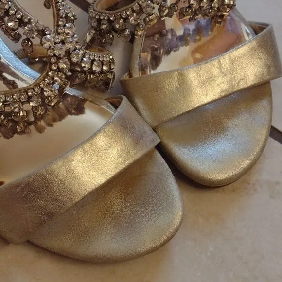 Badgley Mischka Tristen Crystal Sandals leather upper champagne metallic finish