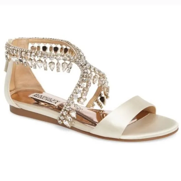 Badgley Mischka Tristen Crystal Sandals leather upper champagne metallic finish