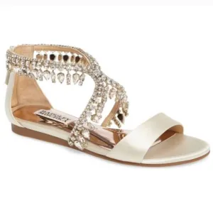 Badgley Mischka Tristen Crystal Sandals leather upper champagne metallic finish