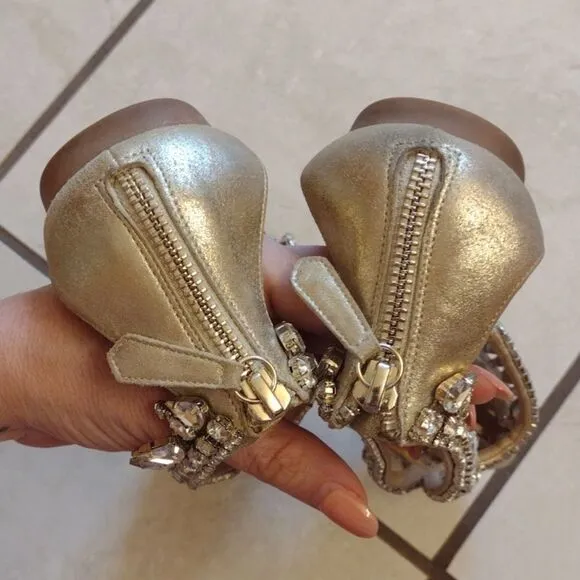 Badgley Mischka Tristen Crystal Sandals leather upper champagne metallic finish