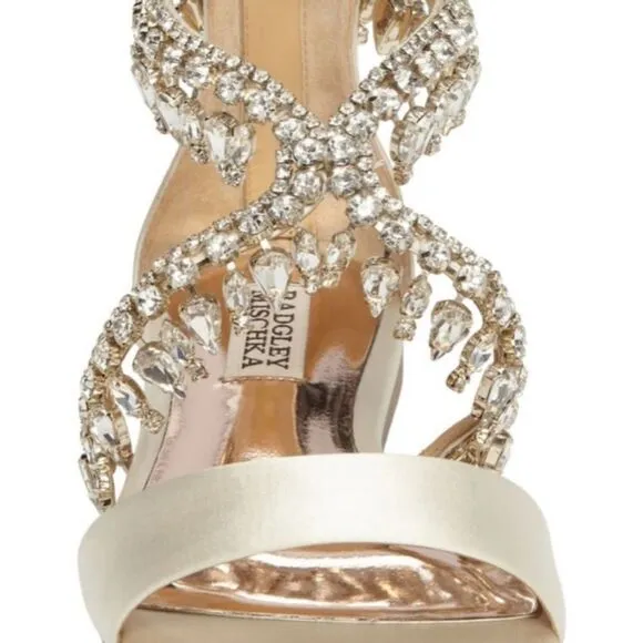 Badgley Mischka Tristen Crystal Sandals leather upper champagne metallic finish