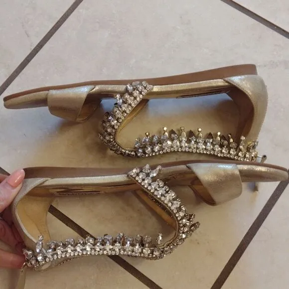 Badgley Mischka Tristen Crystal Sandals leather upper champagne metallic finish