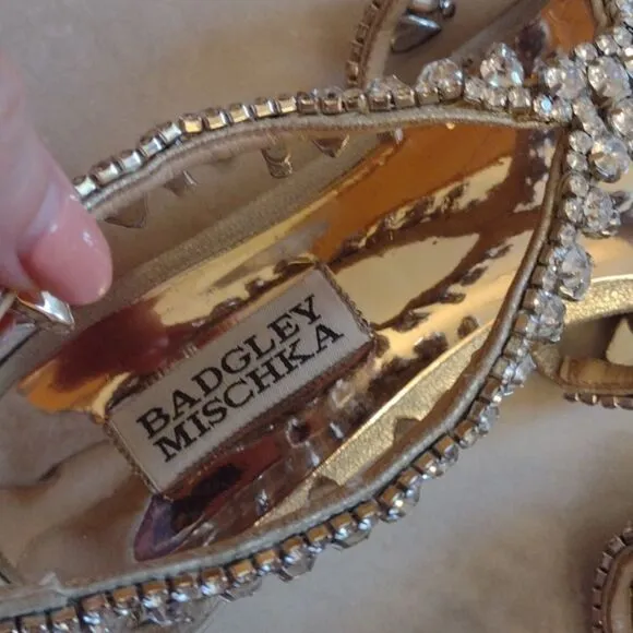 Badgley Mischka Tristen Crystal Sandals leather upper champagne metallic finish