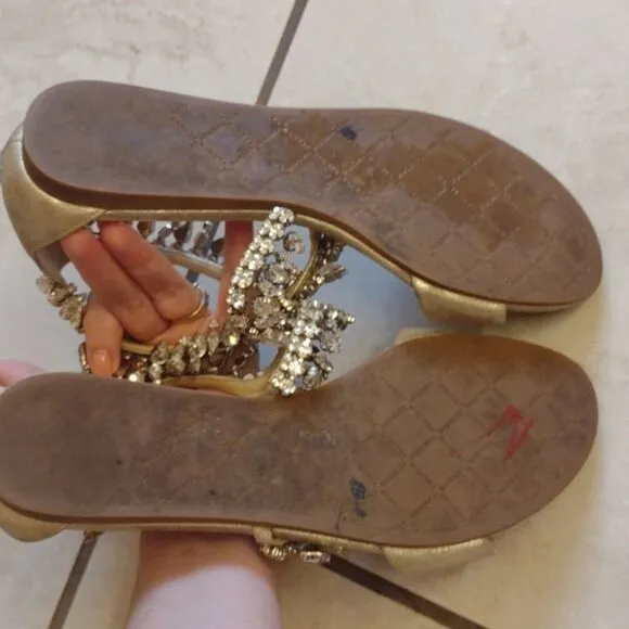 Badgley Mischka Tristen Crystal Sandals leather upper champagne metallic finish