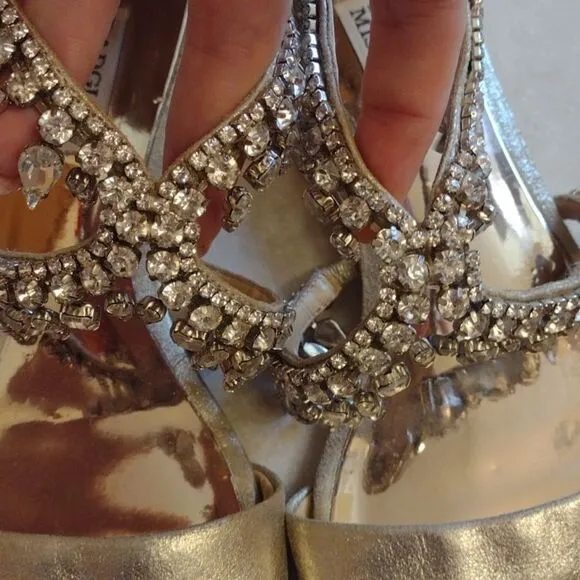 Badgley Mischka Tristen Crystal Sandals leather upper champagne metallic finish