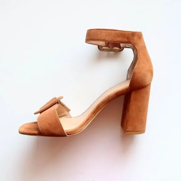 Banana Republic Tan Suede Leather Ankle Strap Block Heel Sandals Size 6