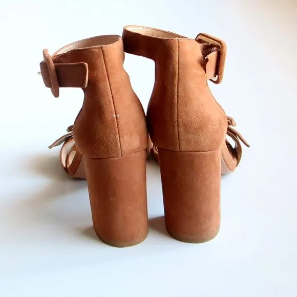 Banana Republic Tan Suede Leather Ankle Strap Block Heel Sandals Size 6