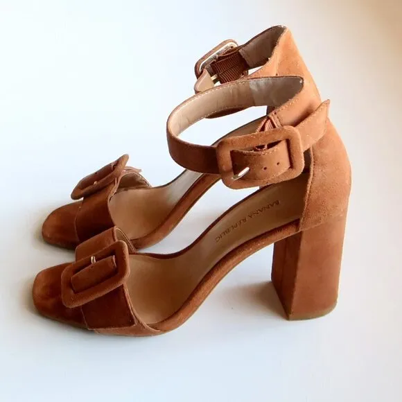 Banana Republic Tan Suede Leather Ankle Strap Block Heel Sandals Size 6