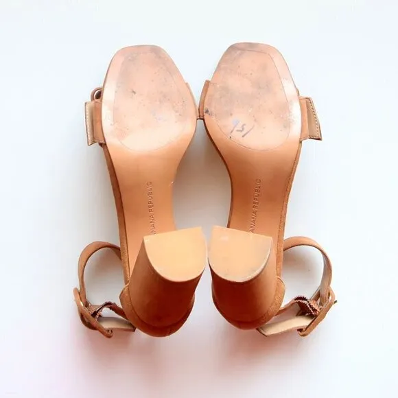 Banana Republic Tan Suede Leather Ankle Strap Block Heel Sandals Size 6