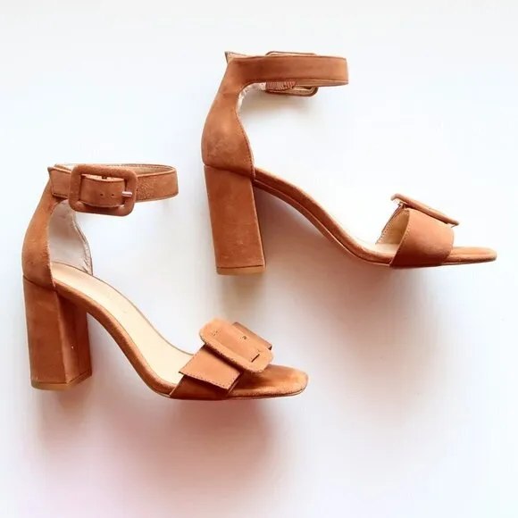 Banana Republic Tan Suede Leather Ankle Strap Block Heel Sandals Size 6