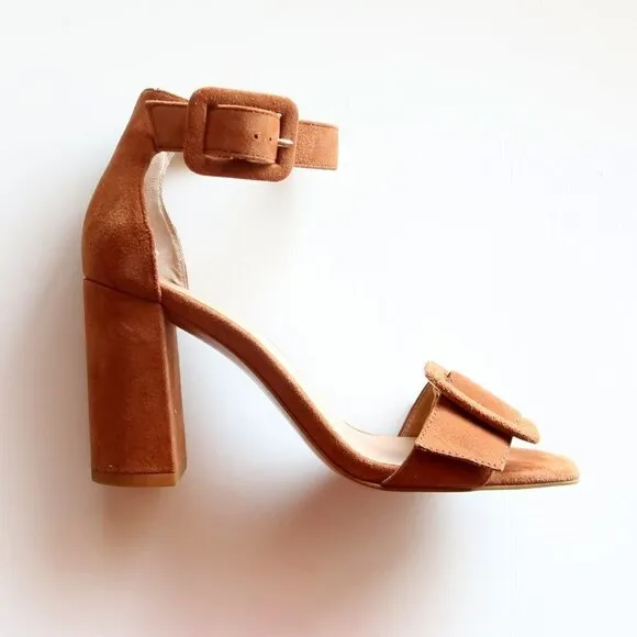 Banana Republic Tan Suede Leather Ankle Strap Block Heel Sandals Size 6