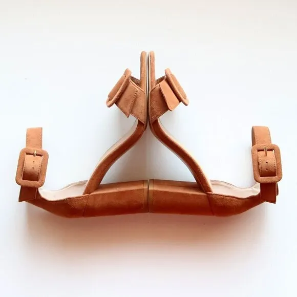 Banana Republic Tan Suede Leather Ankle Strap Block Heel Sandals Size 6