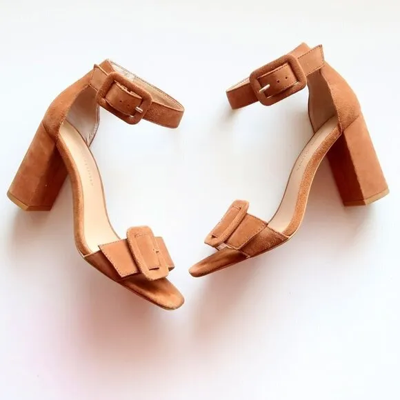 Banana Republic Tan Suede Leather Ankle Strap Block Heel Sandals Size 6