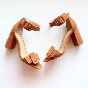 Banana Republic Tan Suede Leather Ankle Strap Block Heel Sandals Size 6