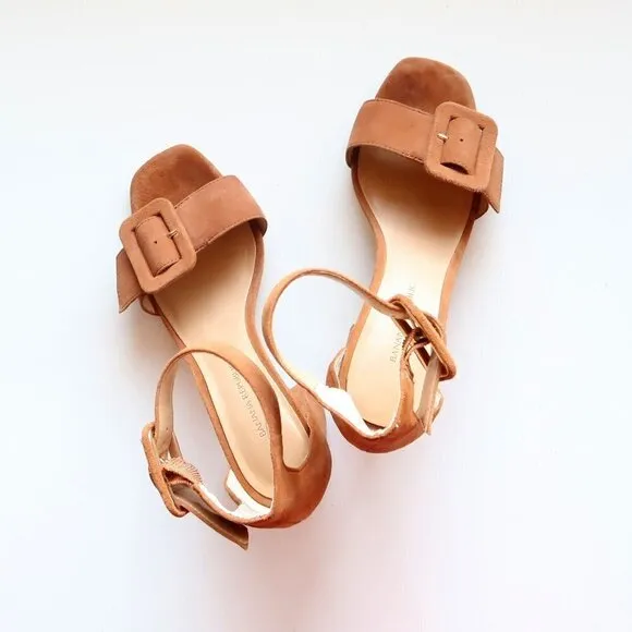 Banana Republic Tan Suede Leather Ankle Strap Block Heel Sandals Size 6