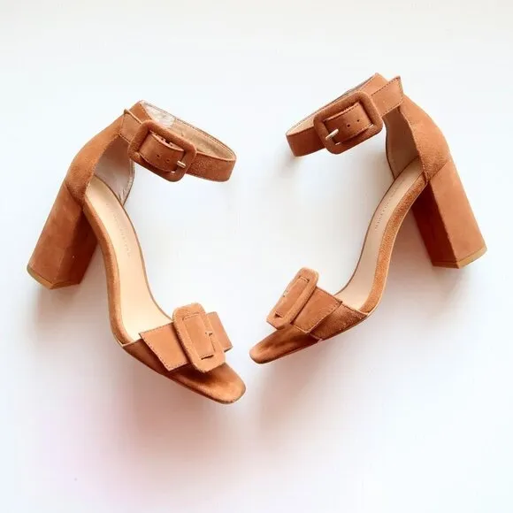 Banana Republic Tan Suede Leather Ankle Strap Block Heel Sandals Size 6