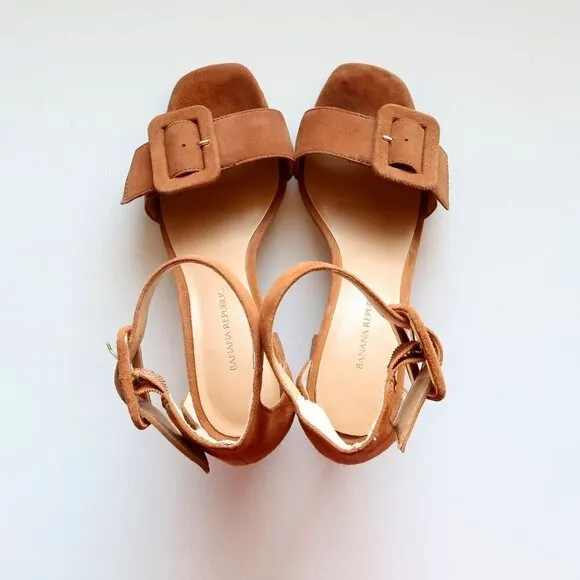 Banana Republic Tan Suede Leather Ankle Strap Block Heel Sandals Size 6