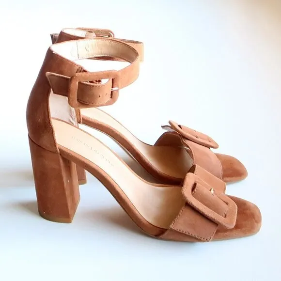 Banana Republic Tan Suede Leather Ankle Strap Block Heel Sandals Size 6