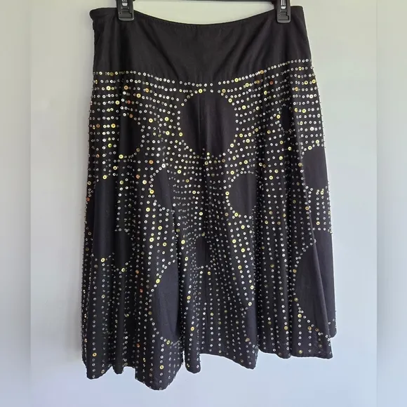 Basil &amp; Maude Anthopologie Black Skirt With Gold And Silver Sequins Size 6
