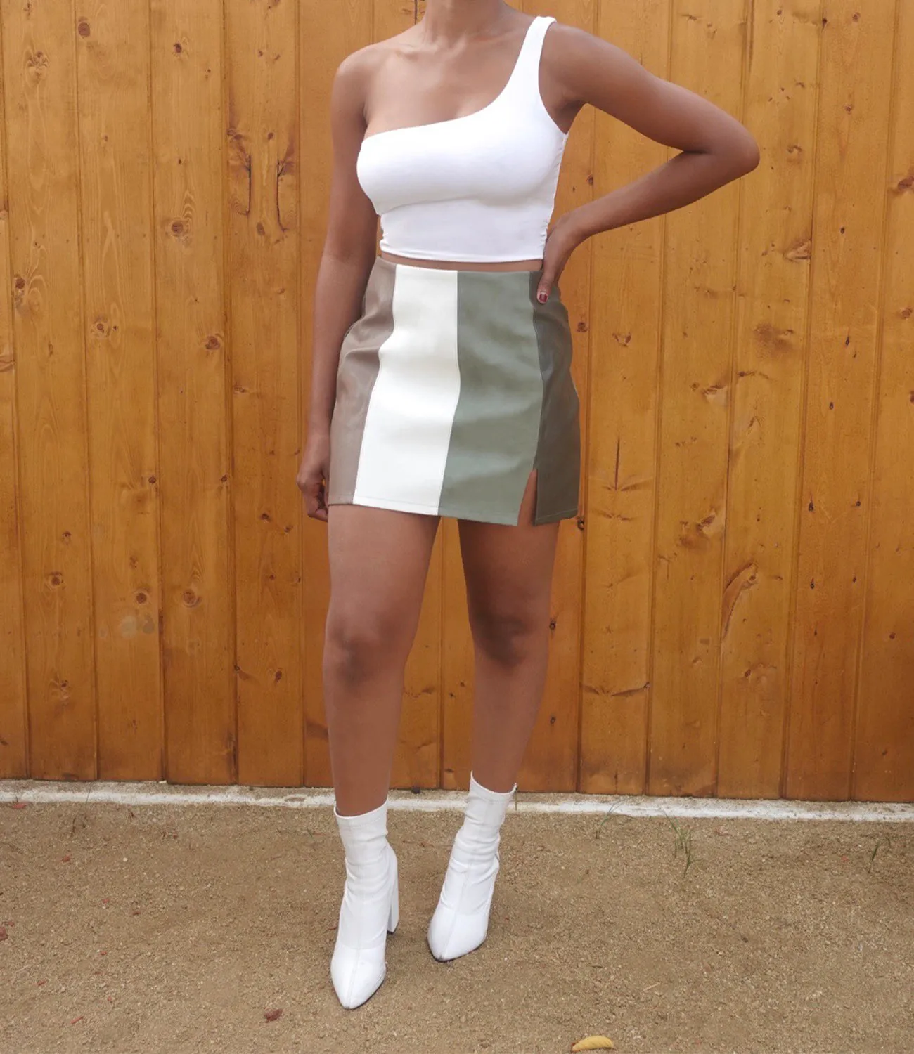 Beverly Side Split Skirt(Colorblock)