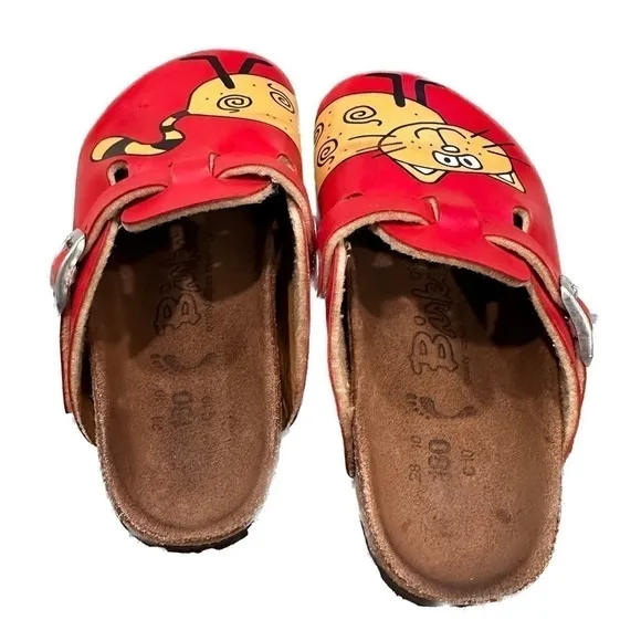 Birkenstock Birki's Kids Woodby Red Bridget the Cat Clogs Red &amp; Yellow Size C10
