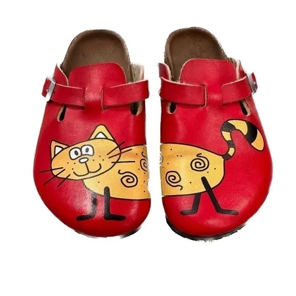 Birkenstock Birki's Kids Woodby Red Bridget the Cat Clogs Red &amp; Yellow Size C10