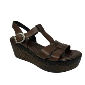 BORN MENUDA Brown Leather Chunky Platform Heel Sandals Sz 9.5 Basket Woven Wedge