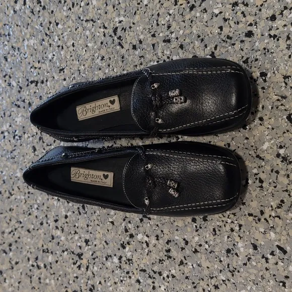 Brighton Ulani Black/Chocolate Tassel Leather Loafers Size 7