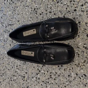 Brighton Ulani Black/Chocolate Tassel Leather Loafers Size 7