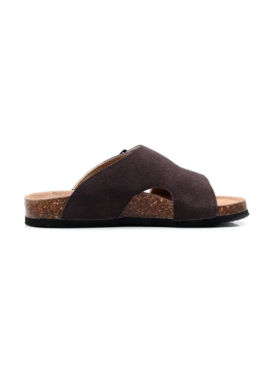 Brown Criss Cross Wrap Suede Sandals Slides