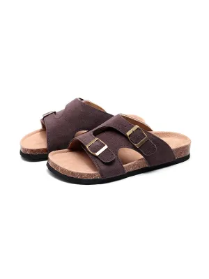 Brown Criss Cross Wrap Suede Sandals Slides