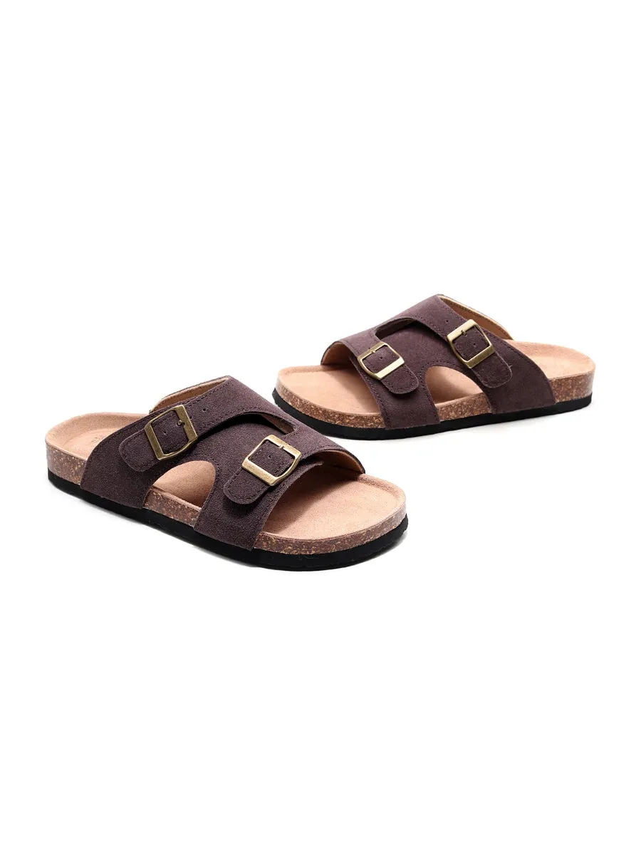 Brown Criss Cross Wrap Suede Sandals Slides
