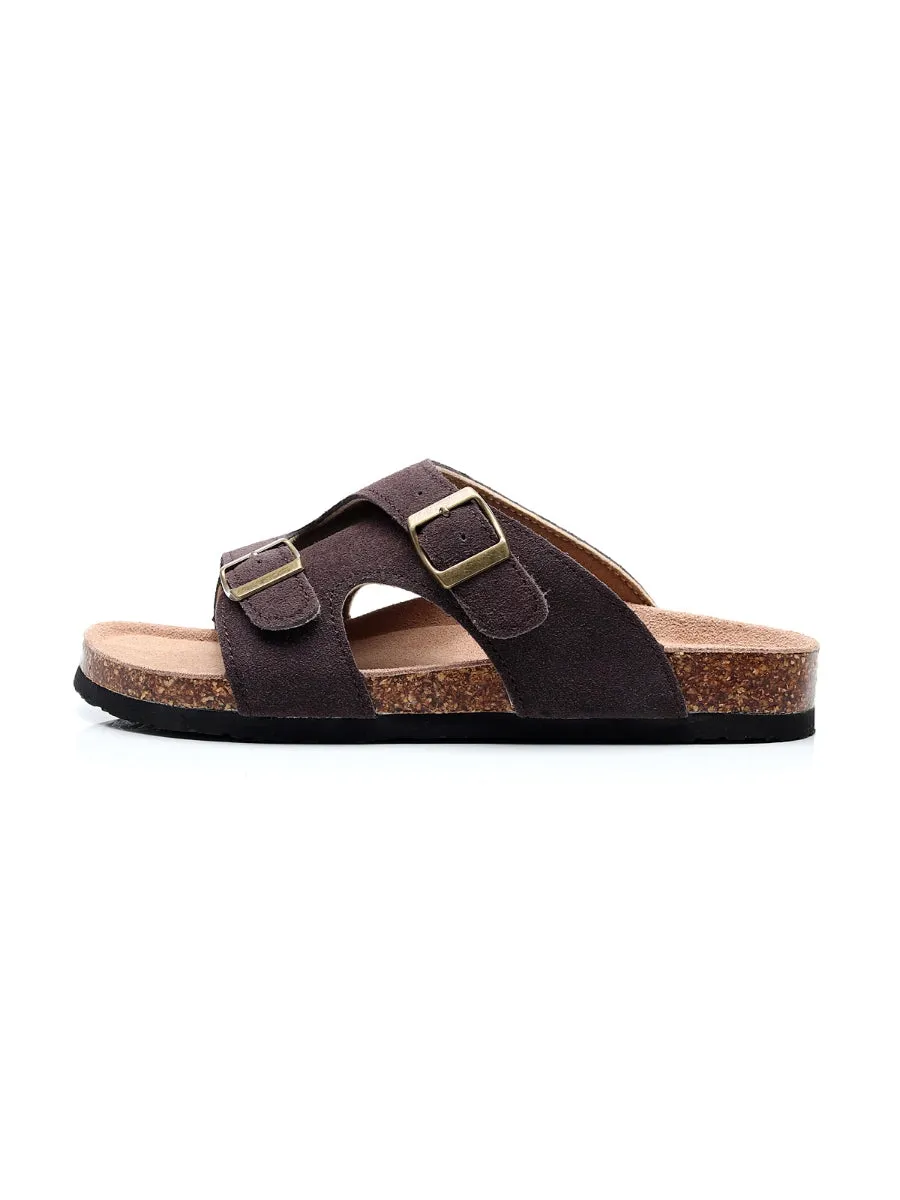 Brown Criss Cross Wrap Suede Sandals Slides