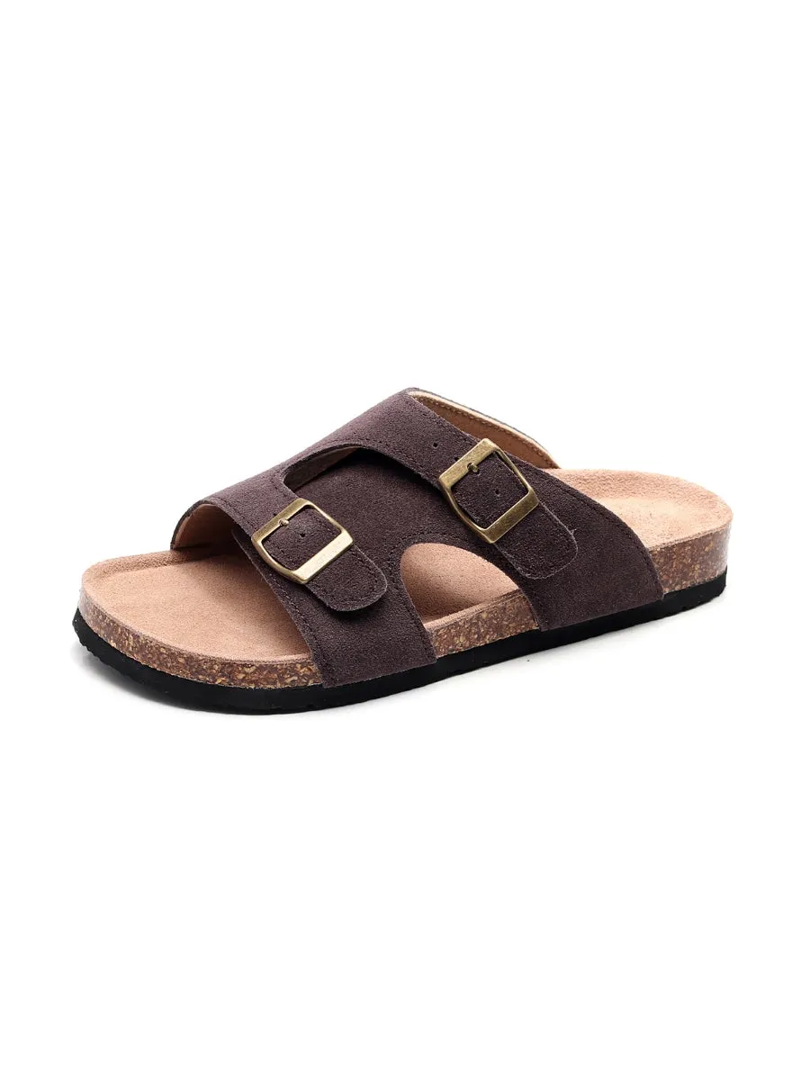 Brown Criss Cross Wrap Suede Sandals Slides