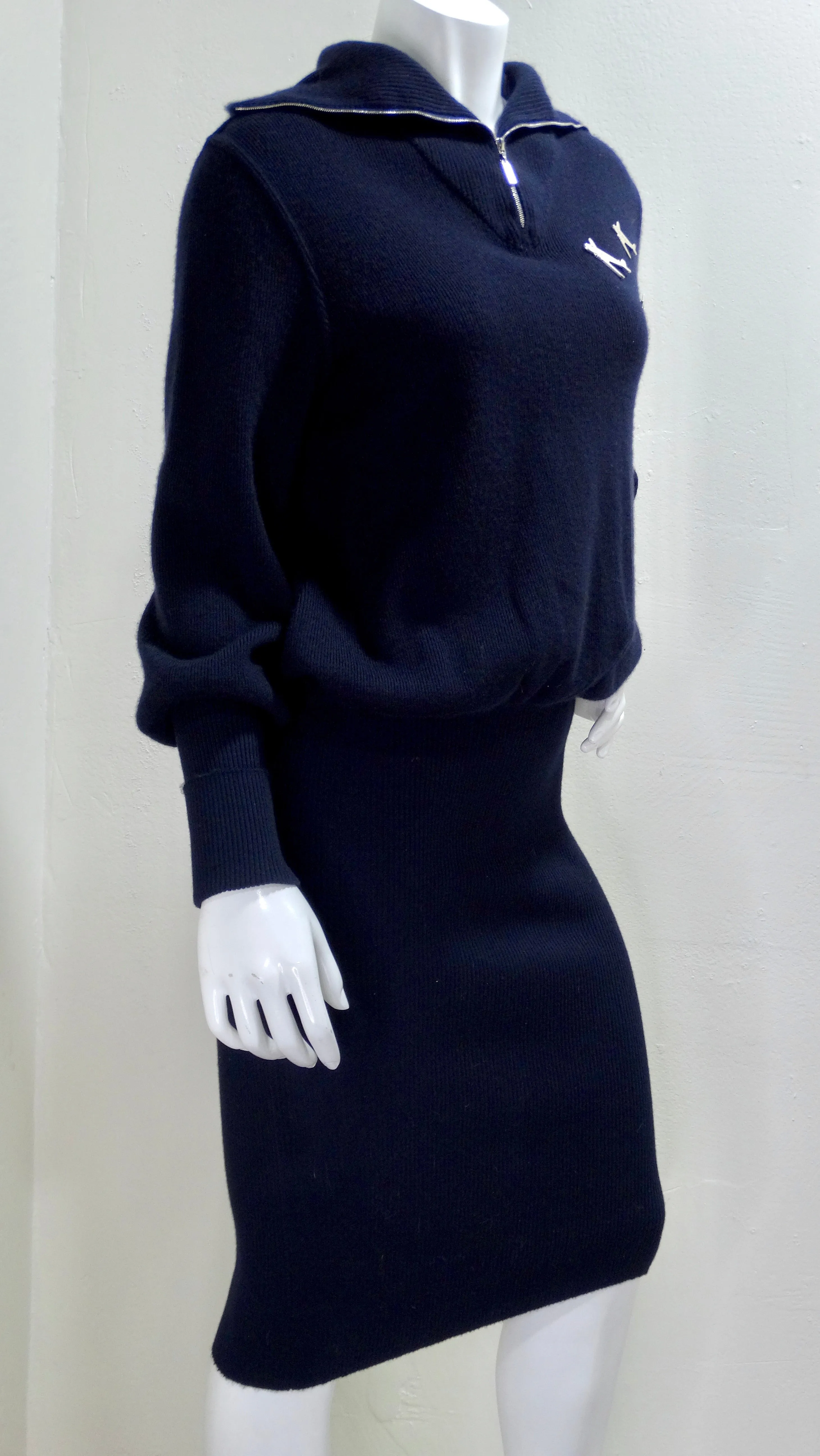 Chanel Cashmere Knit Plane Pins Navy Blue Dress