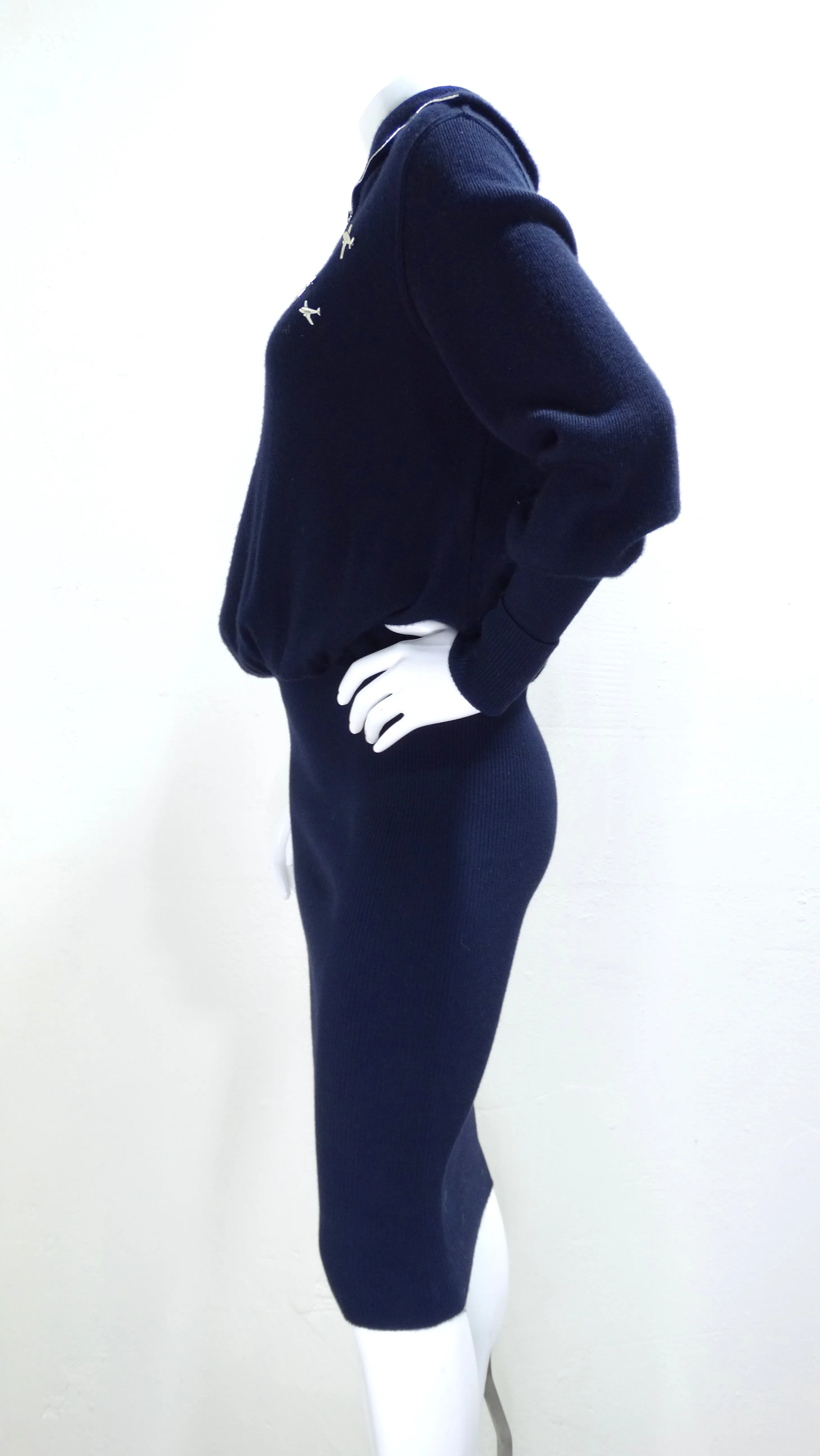 Chanel Cashmere Knit Plane Pins Navy Blue Dress