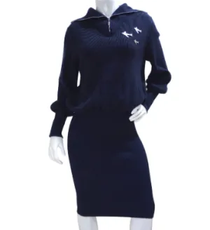 Chanel Cashmere Knit Plane Pins Navy Blue Dress