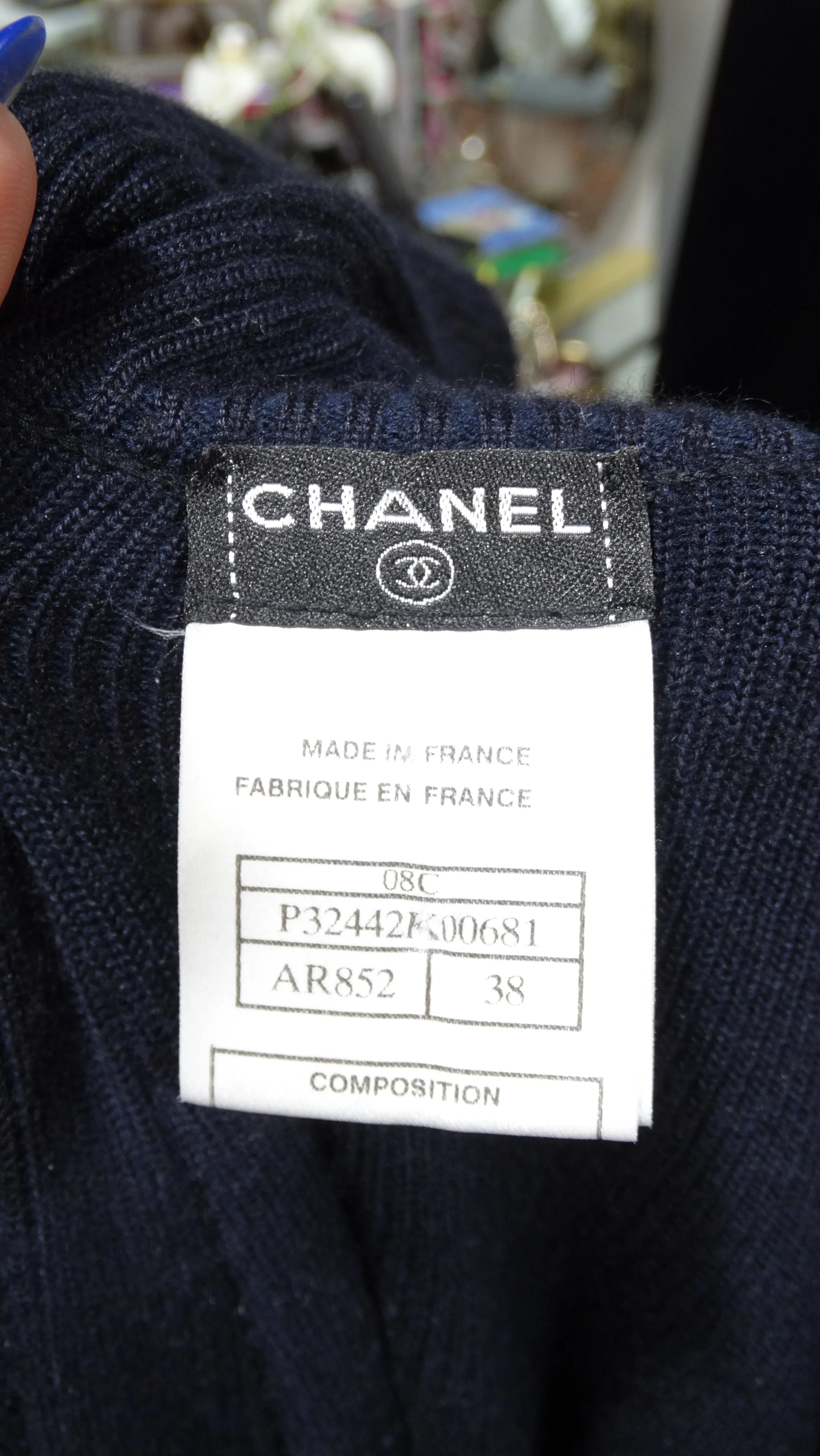 Chanel Cashmere Knit Plane Pins Navy Blue Dress